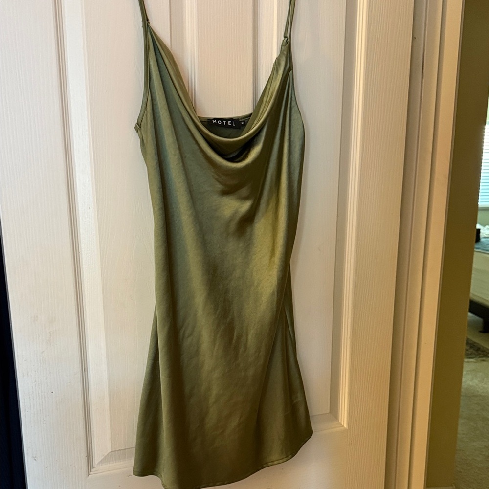 MOTEL green satin mini dress